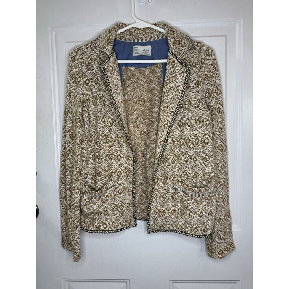 SATURDAY SUNDAY Open Front Knit Brown Cream Paracas Sweater Jacket Blazer SMALL